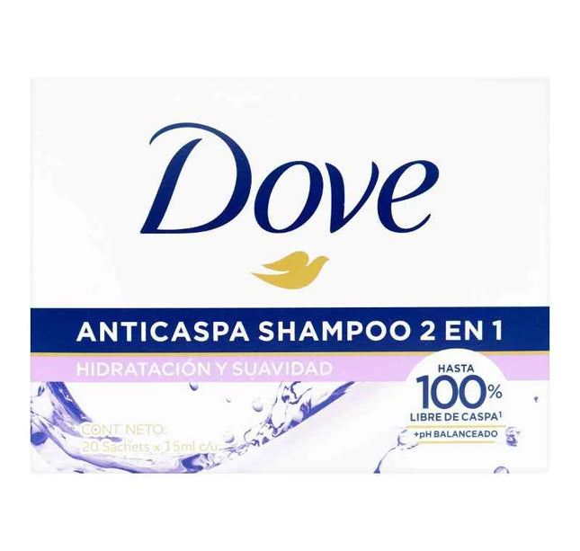 Shampoo Dove Anticaspa 2En1  Hidratación Y Suavidad 15Ml 12 Sobres