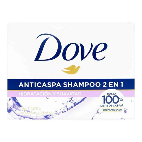 Shampoo Dove Anticaspa 2En1  Hidratación Y Suavidad 15Ml 12 Sobres