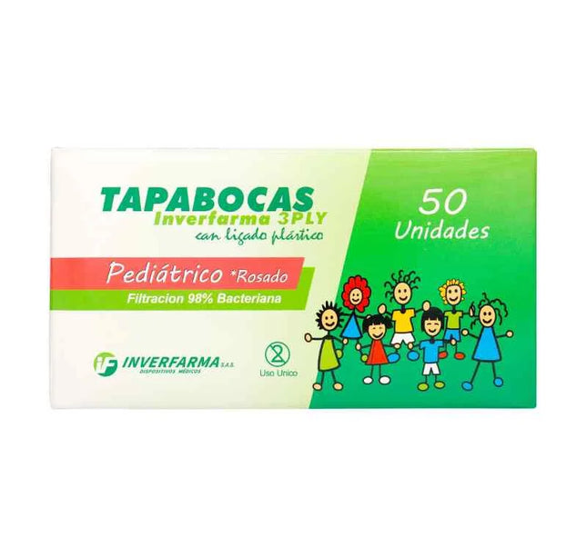 Tapaboca Pediátrico Rosa E.I. 50 Und Inverfarma