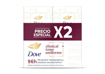 2 Desodorante Dove Clinical Crema Tono Uniforme 58Gr