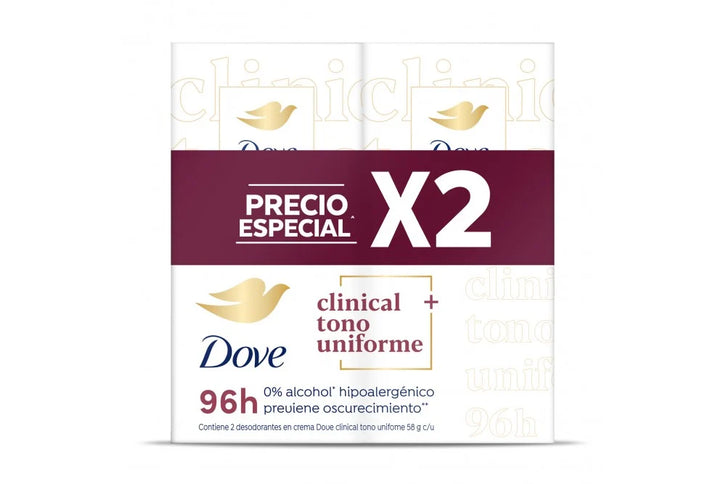 2 Desodorante Dove Clinical Crema Tono Uniforme 58Gr
