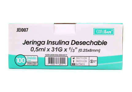 Jeringa Alfa Insulina 0.5 Ml 31Gx1/3(8Mm)100U