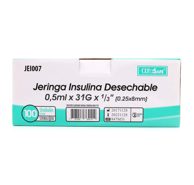 Jeringa Alfa Insulina 0.5 Ml 31Gx1/3(8Mm)100U