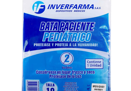 Bata Paciente Azul Pediátrica Manga Larga Talla 10 Inverfarma