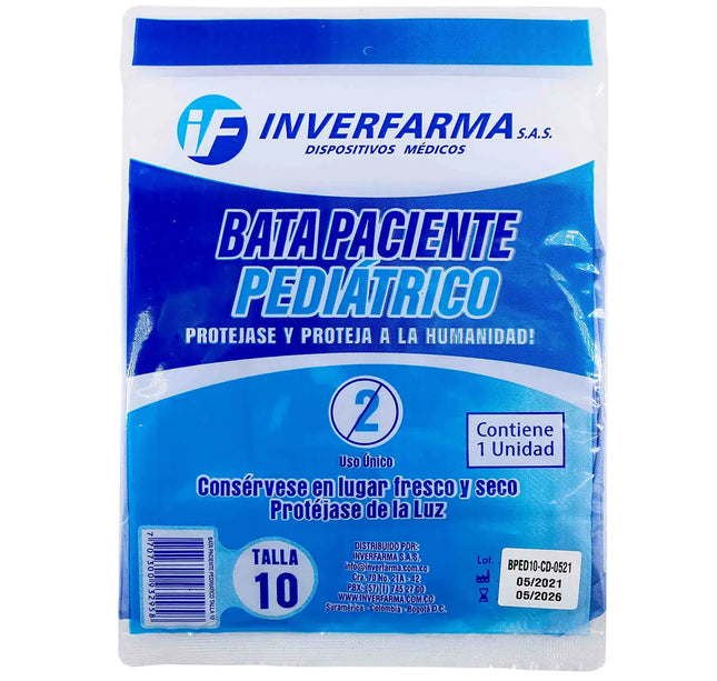 Bata Paciente Azul Pediátrica Manga Larga Talla 10 Inverfarma