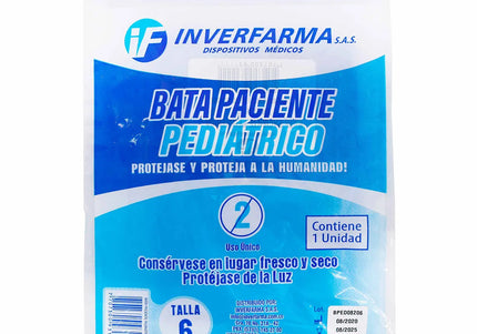 Bata Paciente Azul Pediátrico Manga Larga Talla 6 Inverfarma