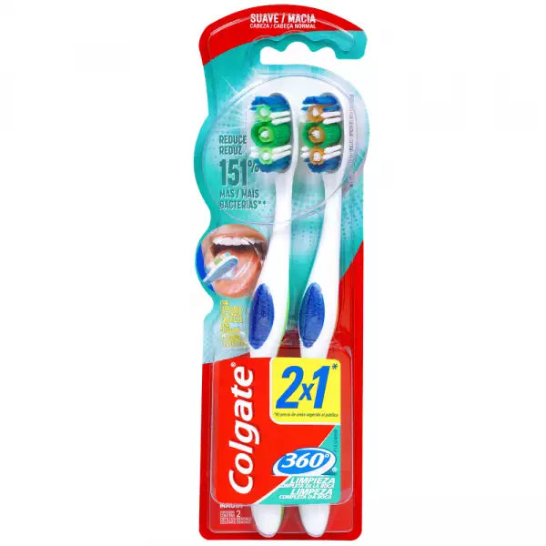 Cepillo Colgate 360 Cabeza Normal Suave 2X1