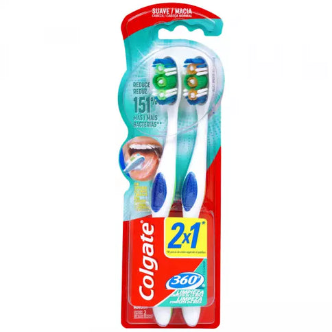 Cepillo Colgate 360 Cabeza Normal Suave 2X1