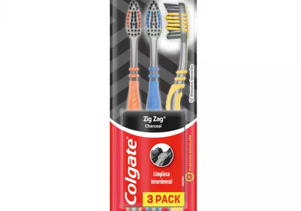 3 Cepillo Dental Colgate Zig Zag Charcoal