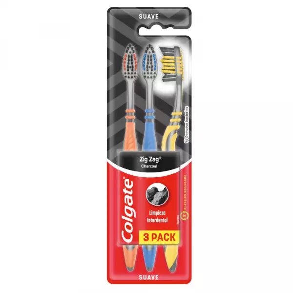 3 Cepillo Dental Colgate Zig Zag Charcoal