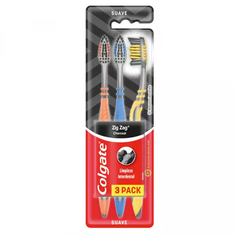 3 Cepillo Dental Colgate Zig Zag Charcoal