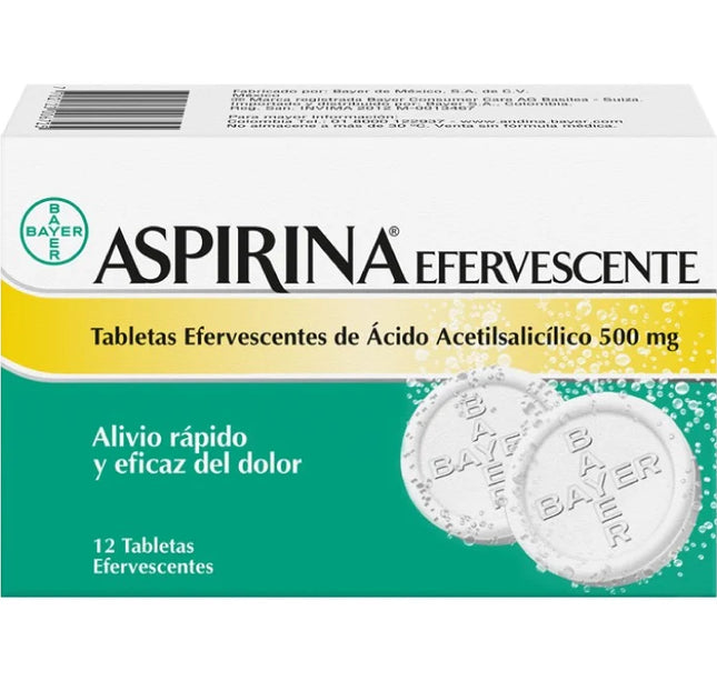 Aspirina Efervescente 500 Mg 12 Tabletas