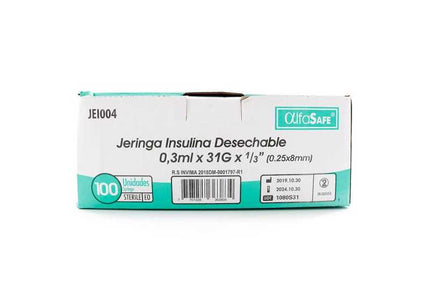 Jeringa Alfa Ins.0.3Ml 31Gx1/3 8Mm 100 Und