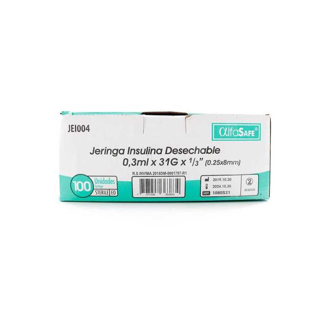 Jeringa Alfa Ins.0.3Ml 31Gx1/3 8Mm 100 Und