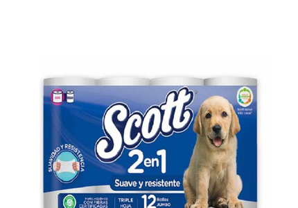 Papel Higiénico Scott 2 En 1 Triple Hoja 12 Rollos