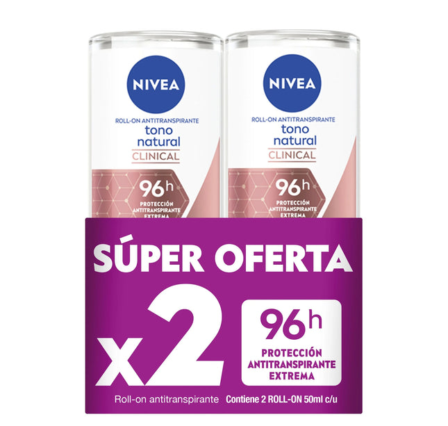 2 Desodorante Nivea Roll on Clinical Tono Natural 50Ml