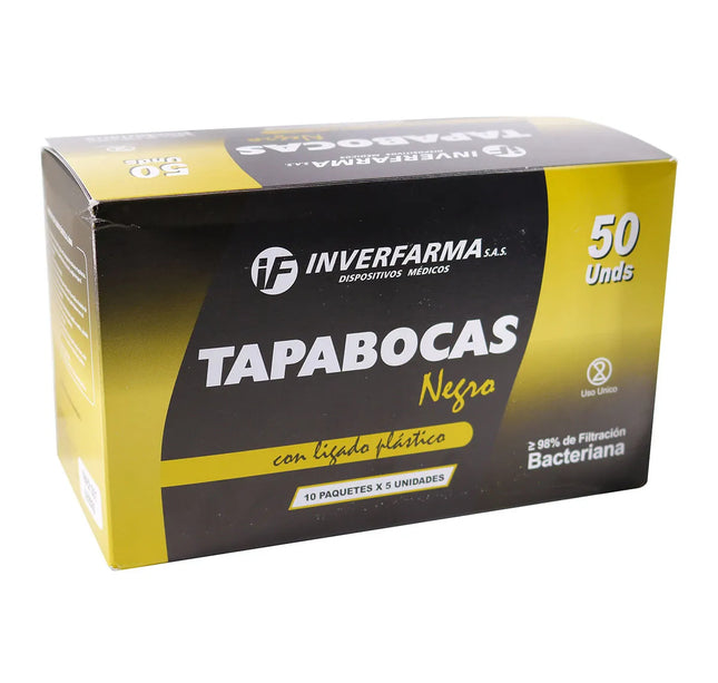 Tapaboca 50 Uds Negro 10Px5 Uds Inverfarma