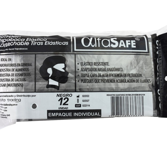 Tapabocas Alfa Safe Negro 12 Und