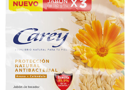 3 Jabón Carey Protección Antibacterial 110 Gr
