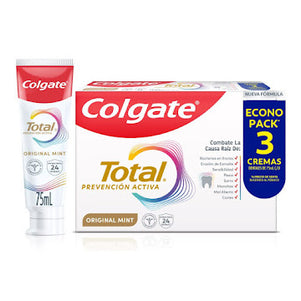 3 Cremas Colgate Total Original Mint 75G Econo Pack