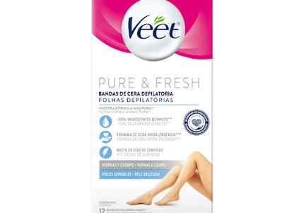 Veet Bandas Corporal Piel Sensible 12 Unidades